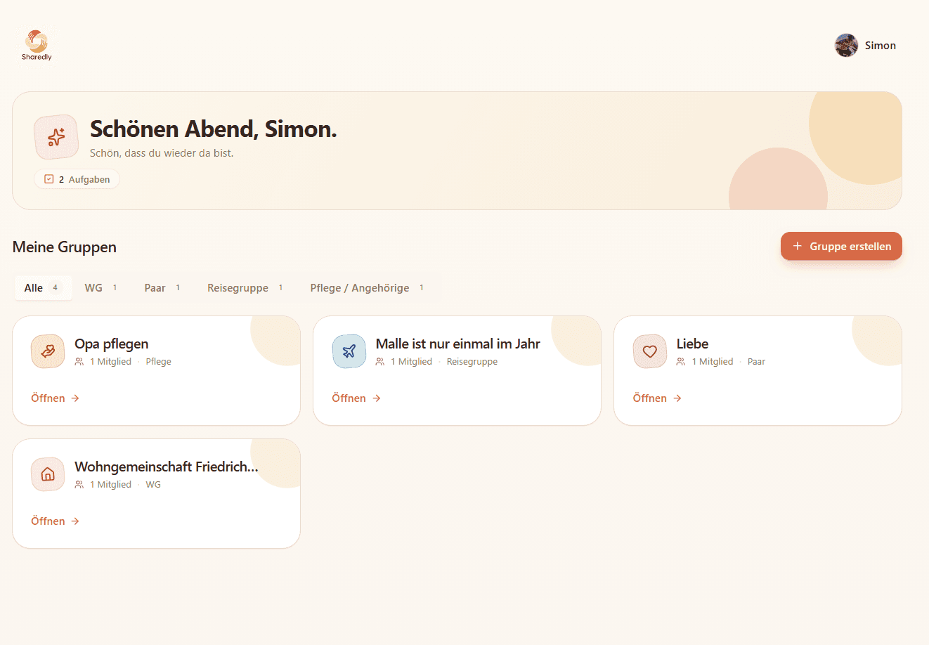 Screenshot der App Sharedly