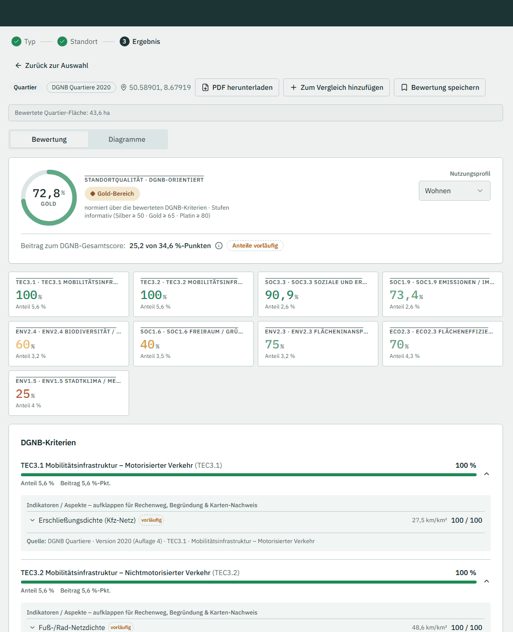 Screenshot der App Standortprofil